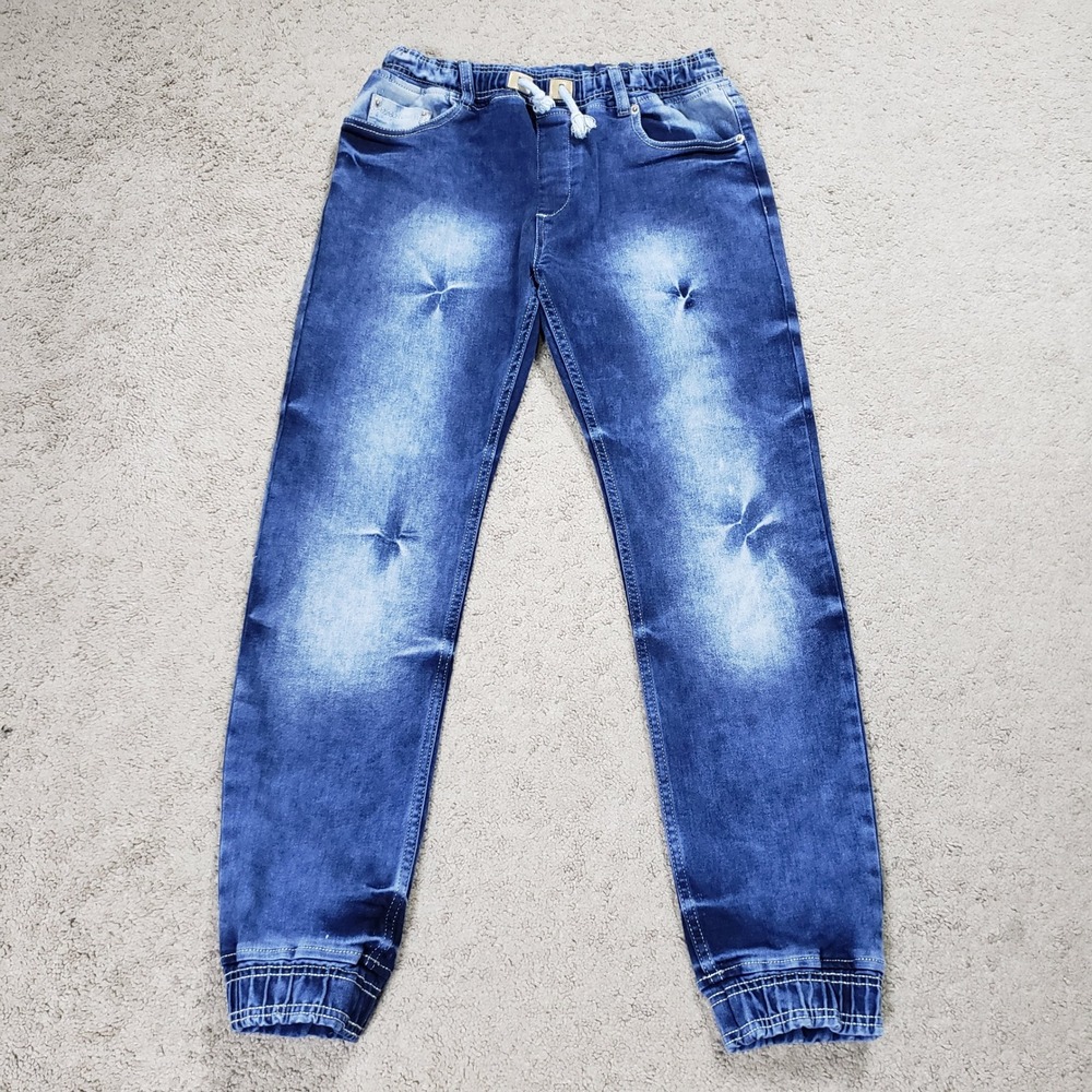 Diesel Industry Denim Blue Faded Jogger Jeans 34 Elastic Waist Distressed